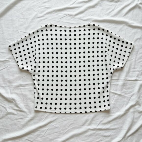 Zara Polka Dot Front Tie Blouse M – V-Neck Cropped Summer Top - Picture 7 of 13